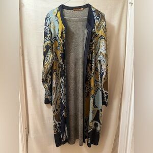 Beldini Women’s 1X Boho Paisley Knit Duster Cardigan | Long Open Front